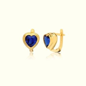 💙✨Sapphire Cubic Zirconia Heart Earrings – Gold-Plated Sterling Silver Stunners